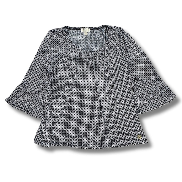 MICHAEL KORS - Women’s 3/4 Length Sleeve Blouse, Black/White, Large - Picture 1 of 5